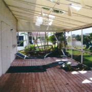 Fixed frame awning damaged after Hurricane Wilma